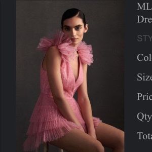 Pink Monique Lhuillier Perrie Tiered Shoulder-Ruffle V-Neck Mini Dress